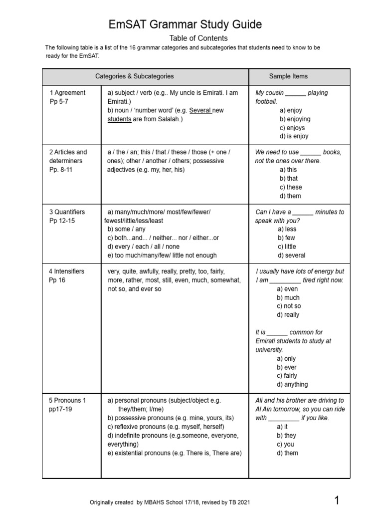 English+Grammar+Study+Guide+ +revised+2021+ | PDF
