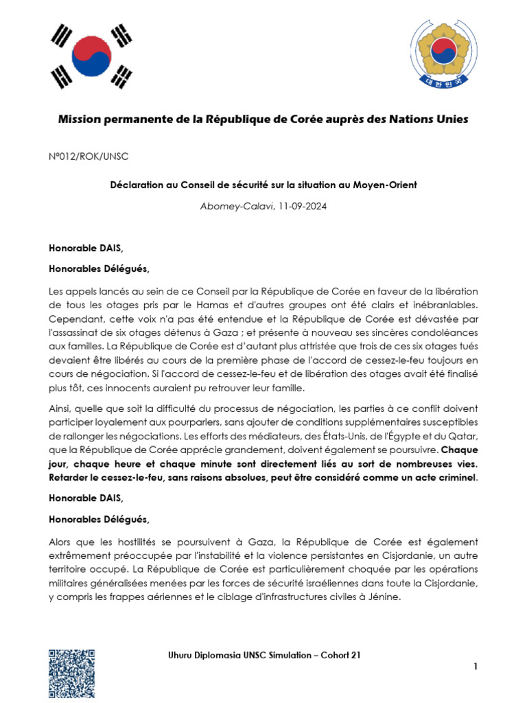 N°012-ROK-UNSC - Statement at The Security Council | PDF