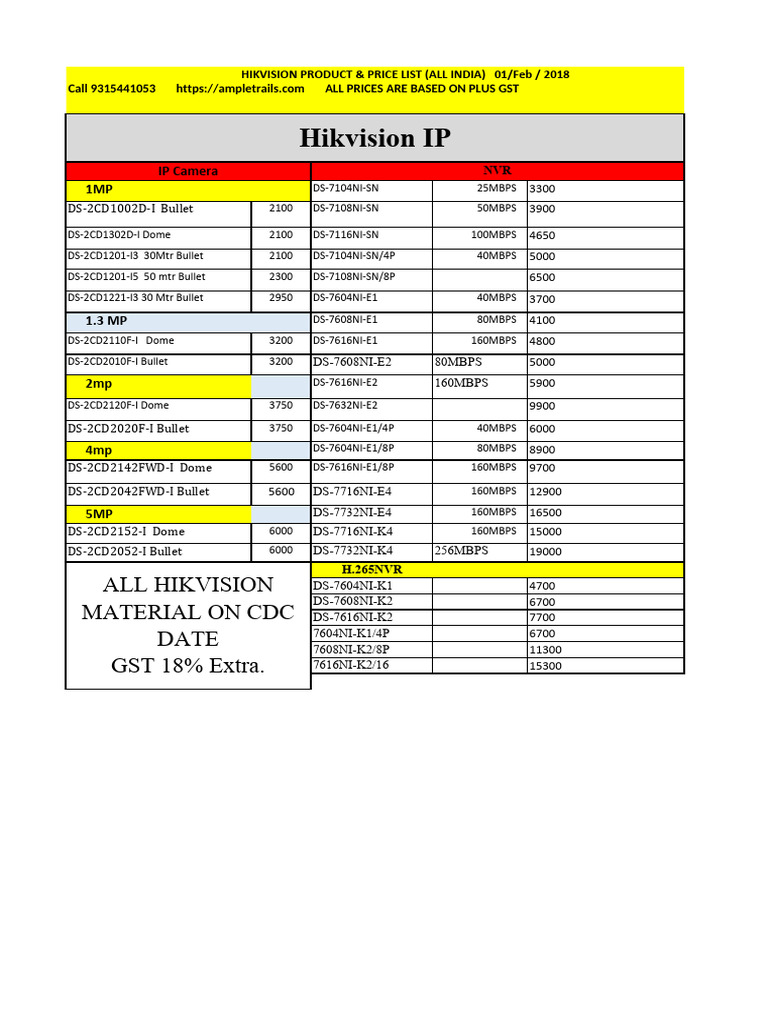 hikvision ip camera 2mp price list