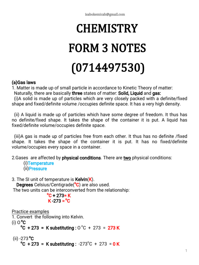 Chemistry Gas Laws Study Guide | PDF