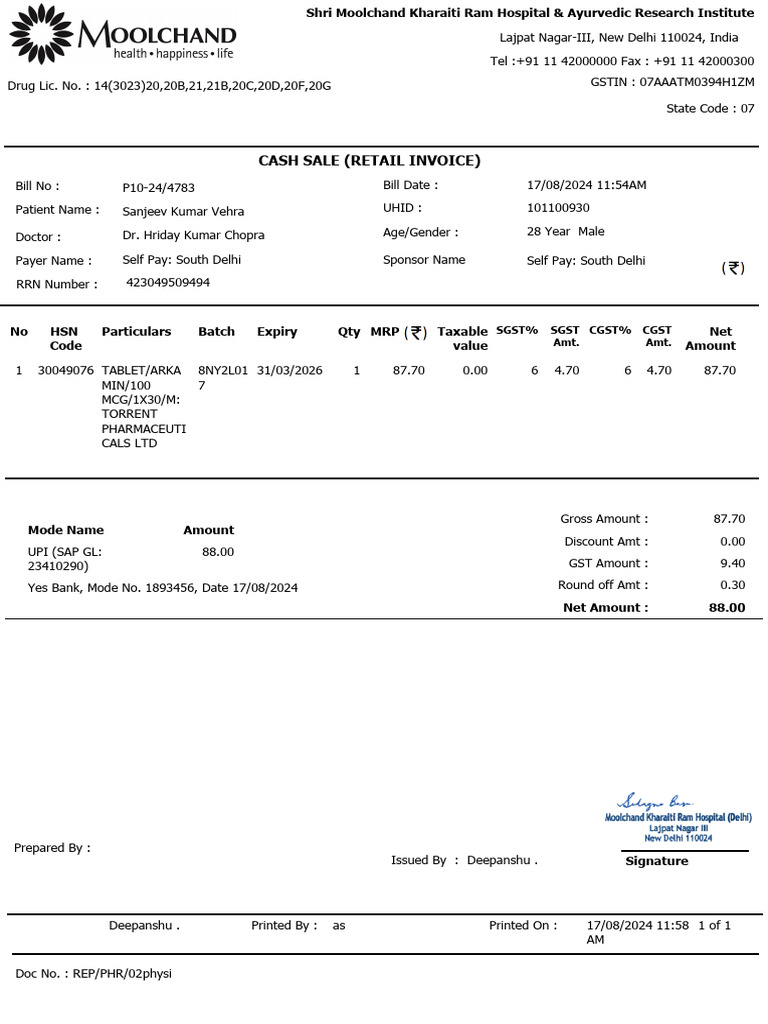 Cash Sale (Retail Invoice) : SGST% SGST Amt. CGST% CGST Amt | PDF