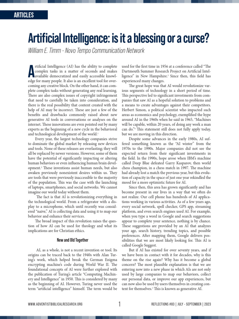 Artificial Intelligence - is it a blessing or a curse | PDF