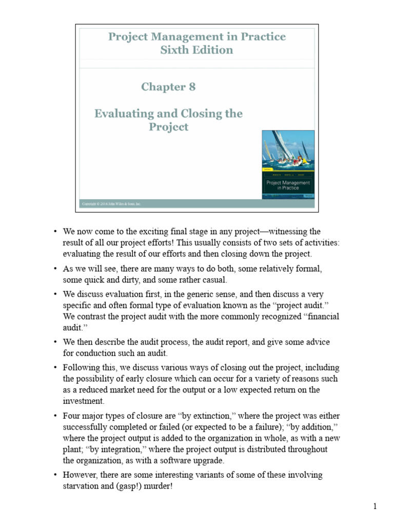 Chapter 8 - Evaluating and Closing The Project - 2022 | PDF