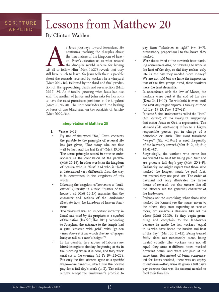 Lessons From Matthew 20 | PDF