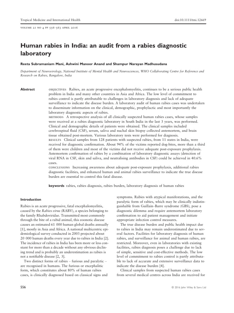 Tropical med int health 2016 mani human rabies in india an audit