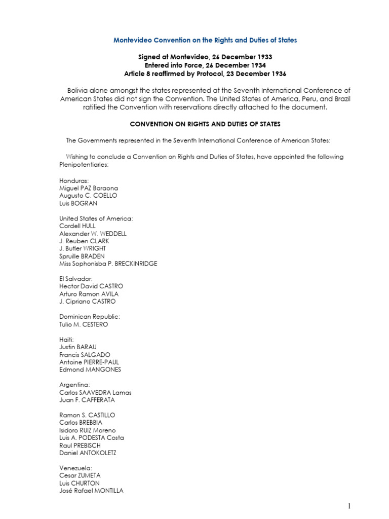 Week 6 - Montevideo Convention On Rights and Duties of States | PDF