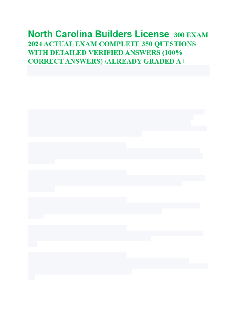 North Carolina Builders License Exam 2024 | PDF | Concrete | Masonry