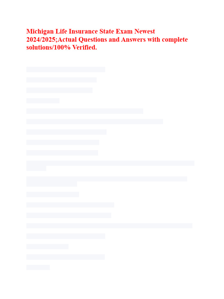 Michigan Life Insurance State Exam Newest 2024 | PDF