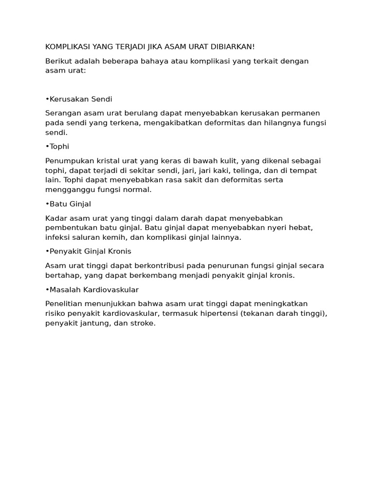Komplikasi Yang Disebabkan Asam Urat | PDF