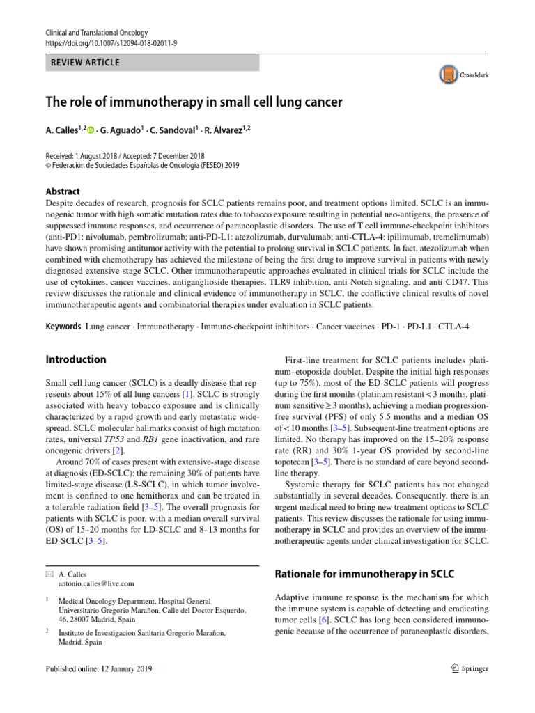 Calles, The Role of Immunotherapy in Small Cell Lung Cancer | PDF