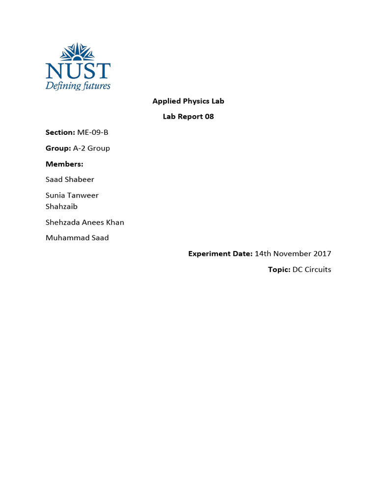 Applied Physics Lab report 8, DC | PDF