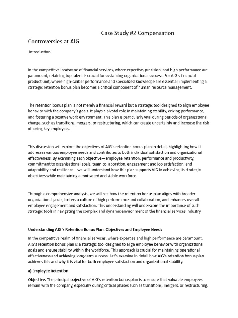 Case Study - Compensation Controversies at AIG | PDF