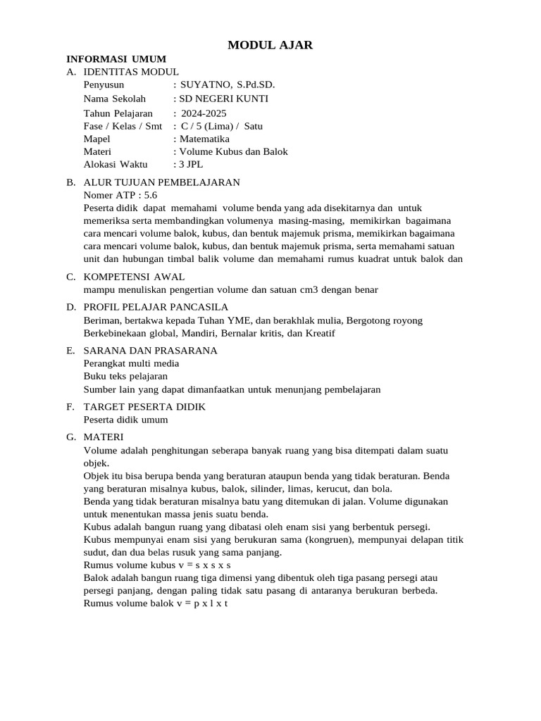 Modul Ajar Matematika Kelas 5 Semester 1 | PDF
