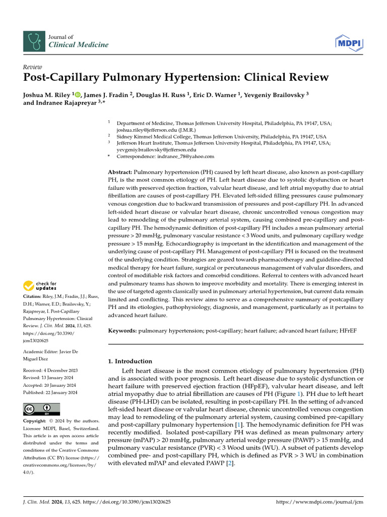 Review Post-Capillary Pulmonary Hypertension | PDF