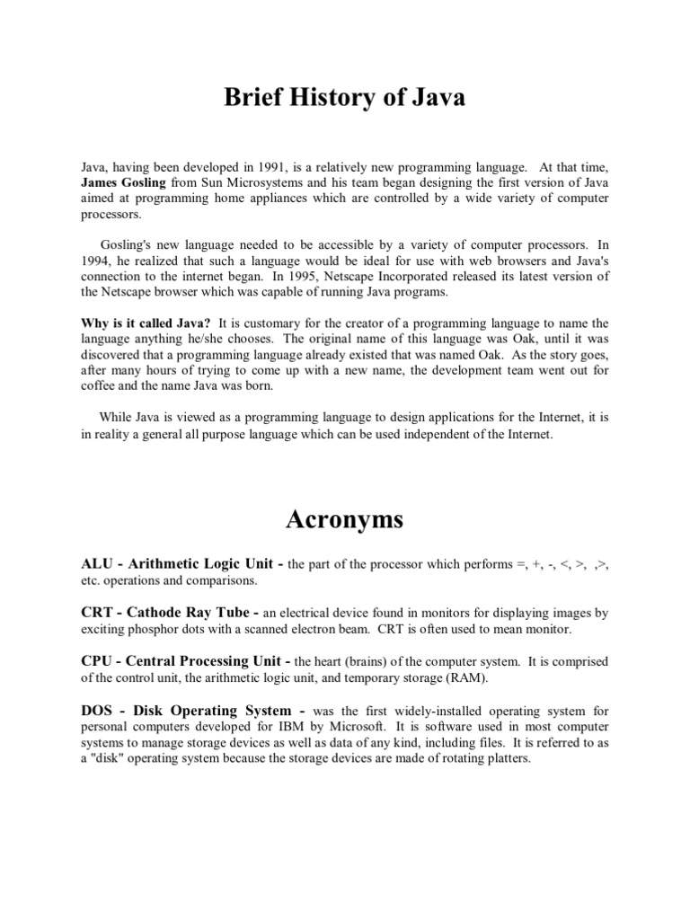 Brief History of Java-Lecture | PDF | Computer Program | Programming