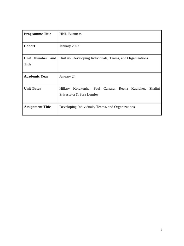 Unit 46 Developing IndividualsTeams and Organizations 4500w | PDF