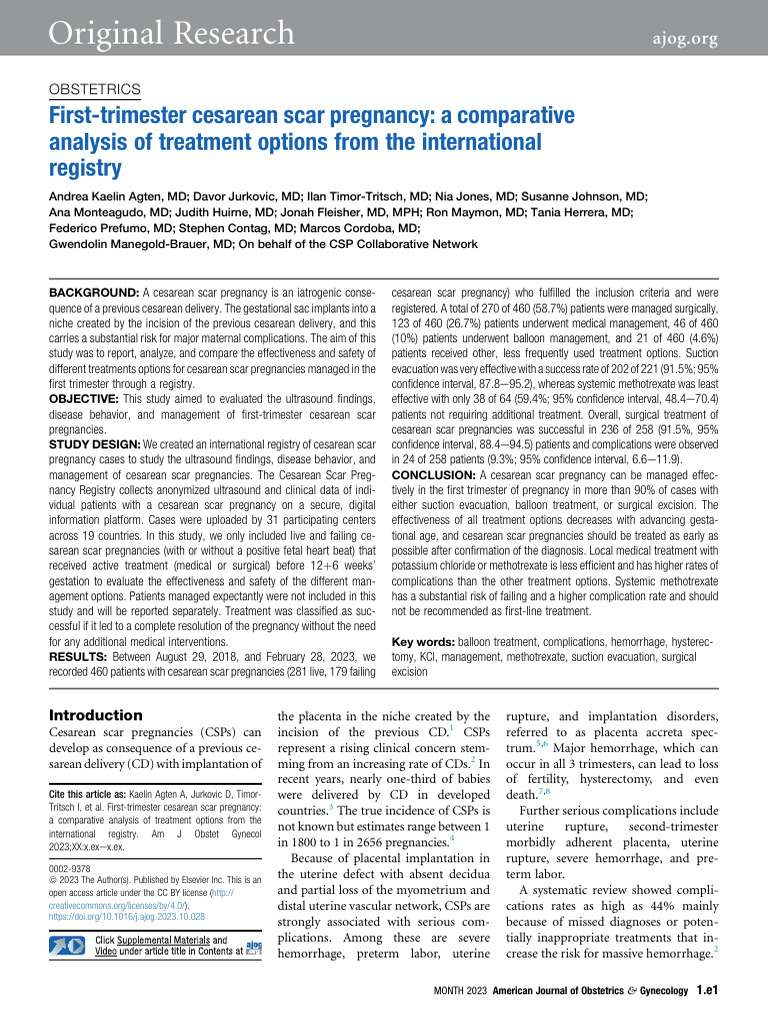 First Trimester Cesarean Scar Pregnancy A Comparative Analysis of ...