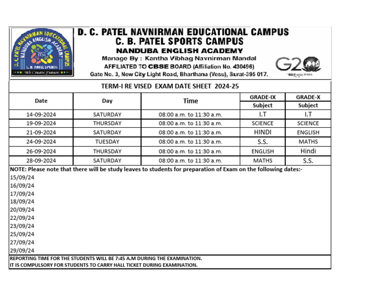 Term-1 Revised Datesheet For Grade Ix & X 2024-25 | PDF