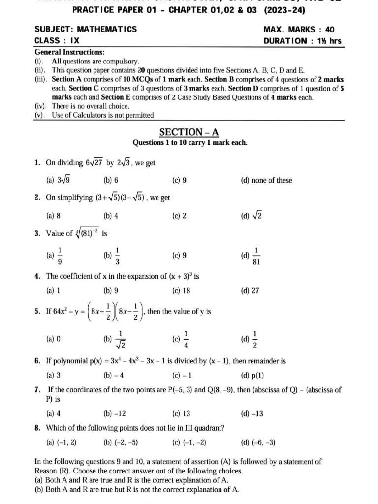 Grade IX Math Chap - 1, 2 and 3 Revision | PDF