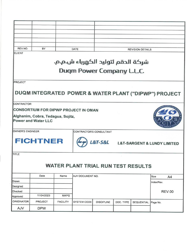 Water Plant Trial Run Results | PDF