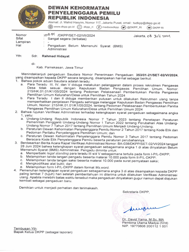 Surat BMS Rahmad Hidayat-1 | PDF
