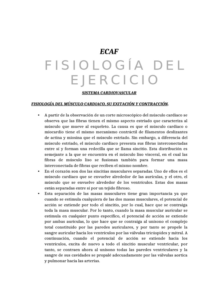 ECAF Fisiologia Modulo 1 SISTM Cardio Pulmonar o Cardiorespiratorio | PDF