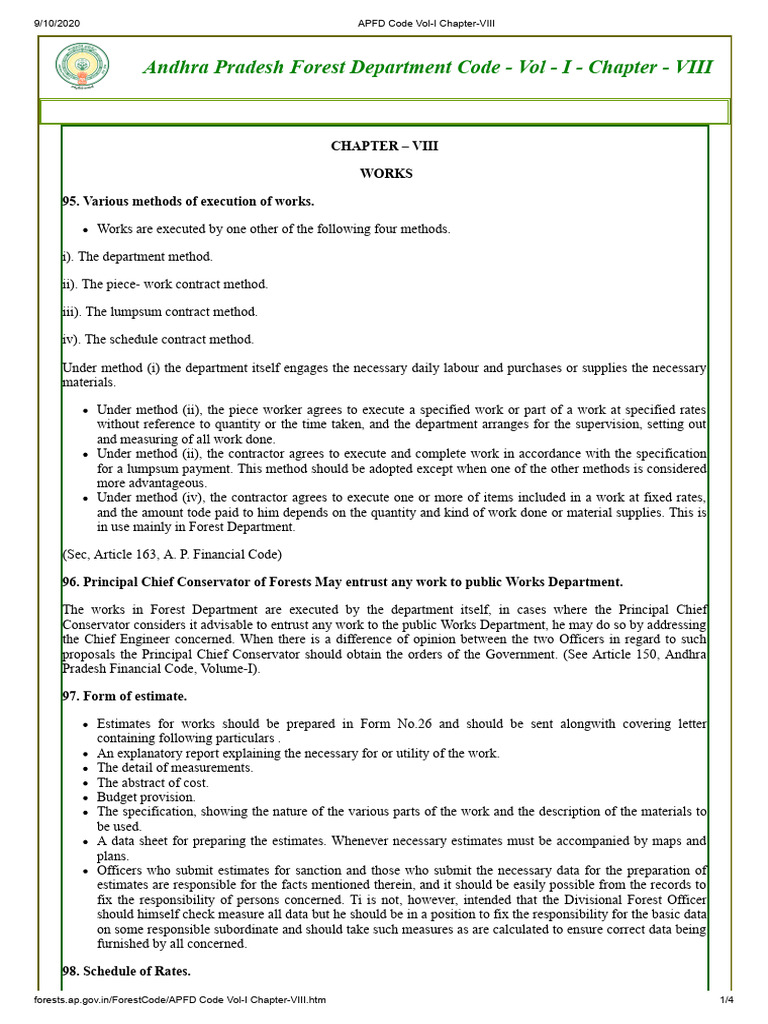 Apfd Code Vol-I Chapter-Viii | PDF
