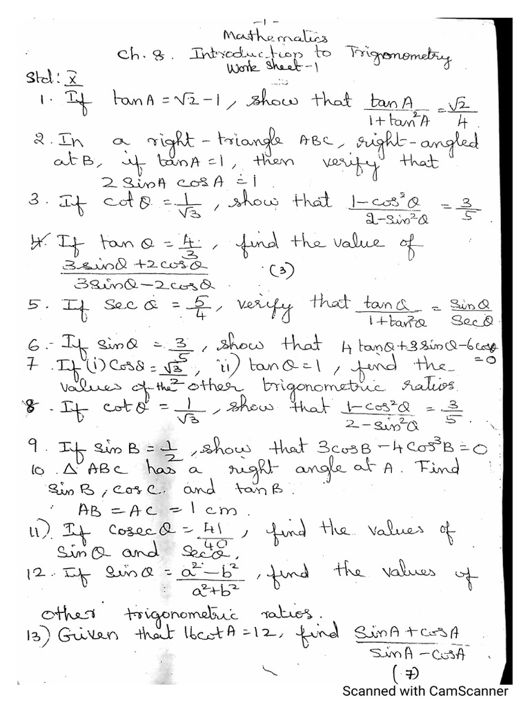 Ch8 Introduction To Trigonometry WS 1 | PDF