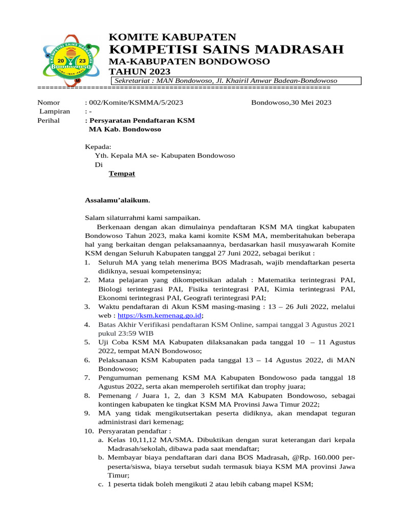 Surat Edaran KSM Ma 2023 | PDF
