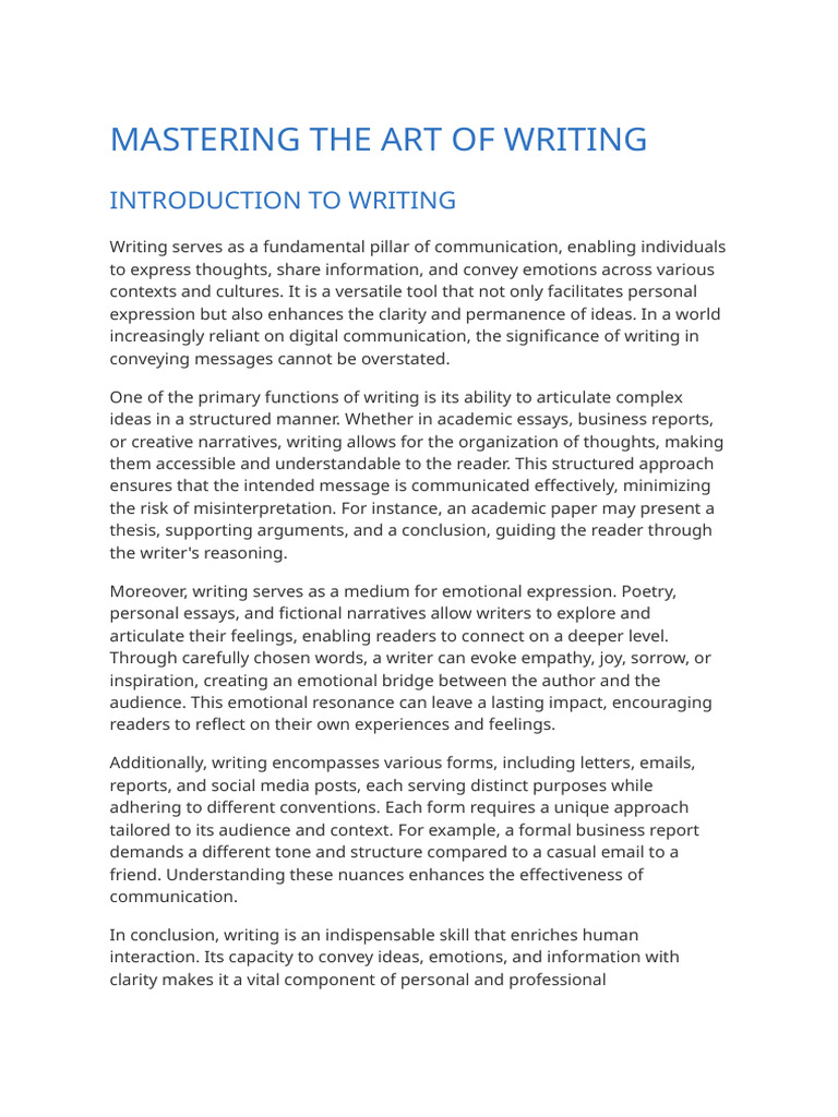 Mastering The Art of Writing | PDF