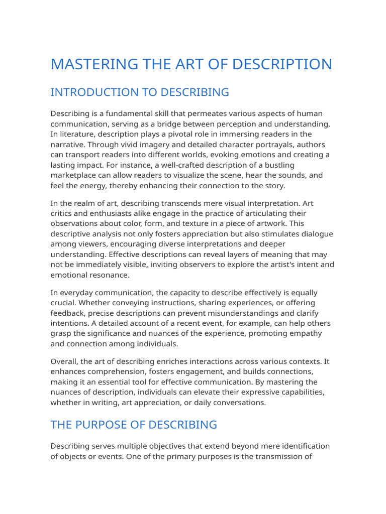 Mastering The Art of Description | PDF