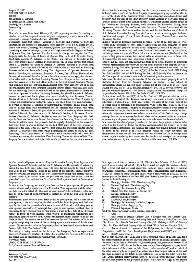 Estate and Donor Rulings | PDF | Estate Tax In The United States | Trust Law