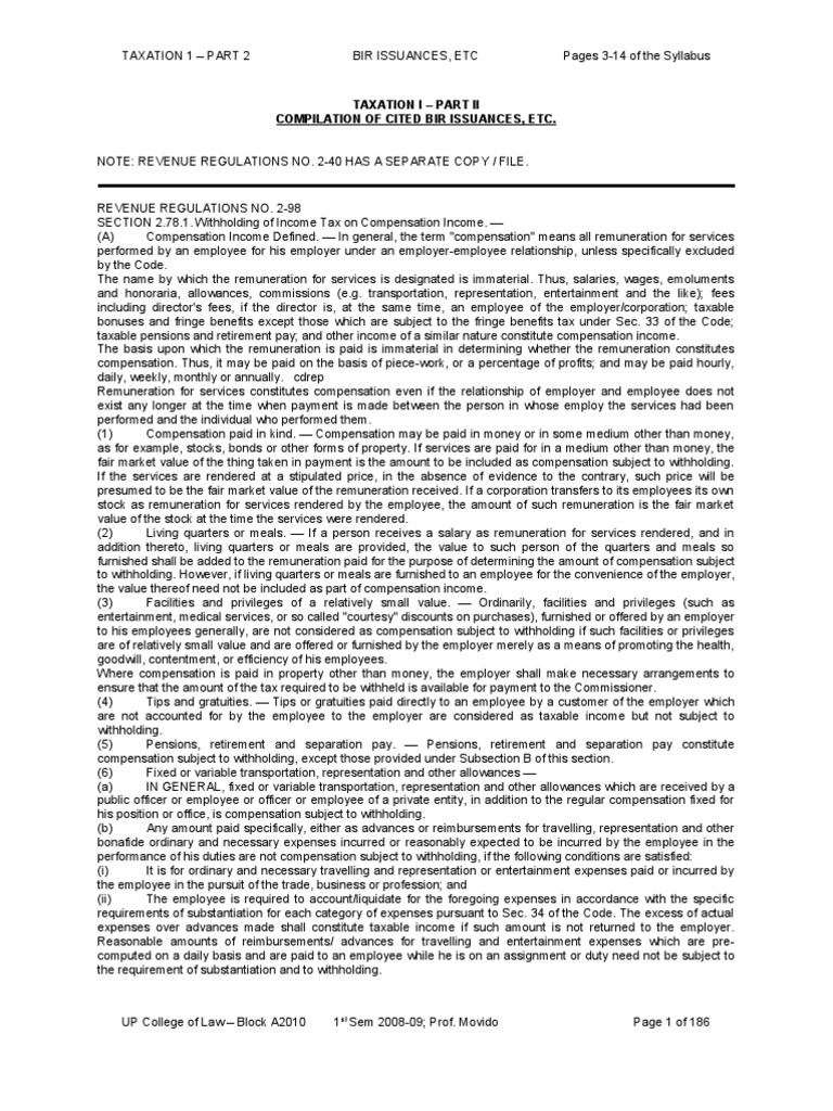 Taxation I Part Ii Compilation of Cited Bir Issuances, Etc PDF