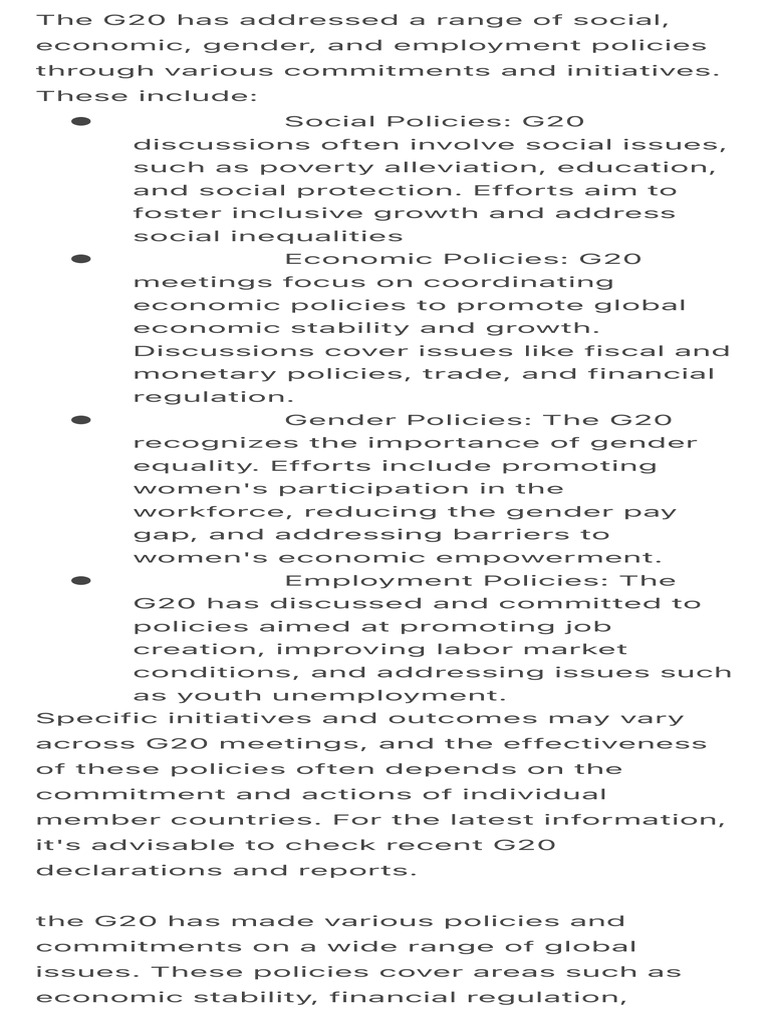 G20 Commitments on Social and Economic Policies | PDF | Global Health ...