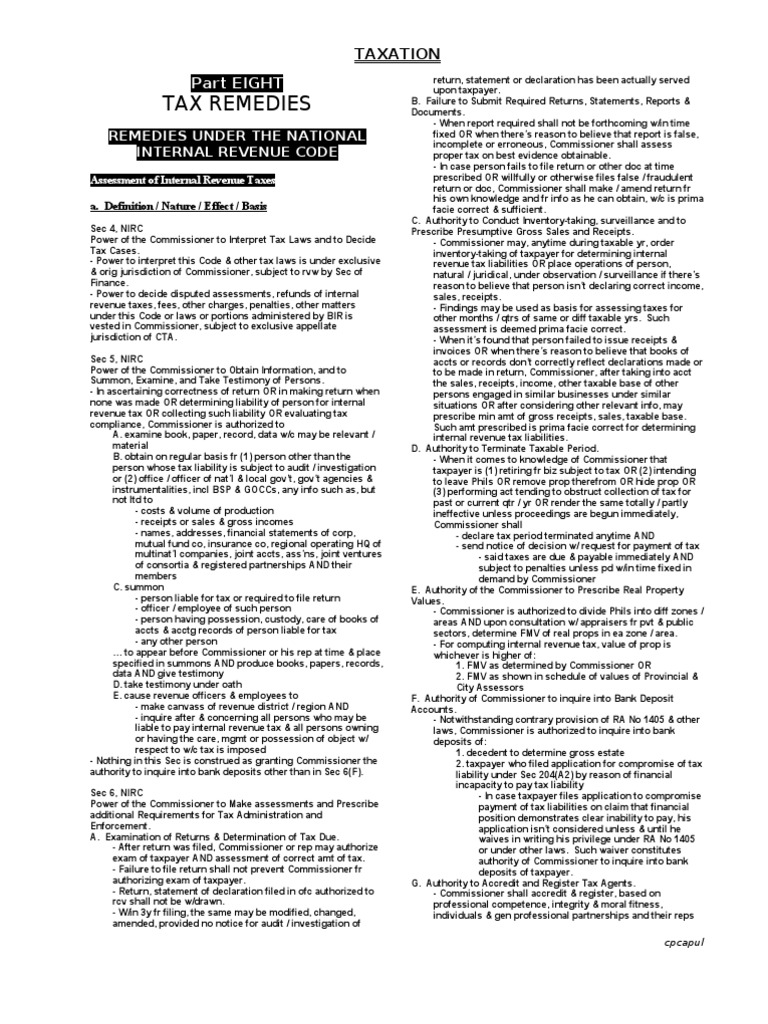 Taxation 8 Tax Remedies Under Nirc Pdf Internal Revenue Service