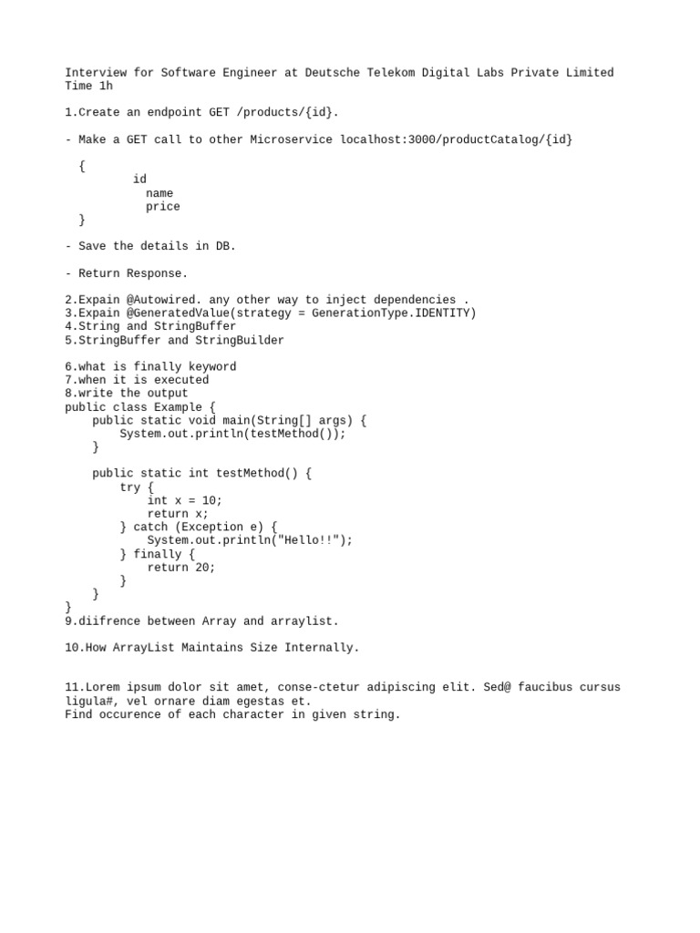 Deutsche Telekom Digital Labs Private Limited Interview Questions | PDF