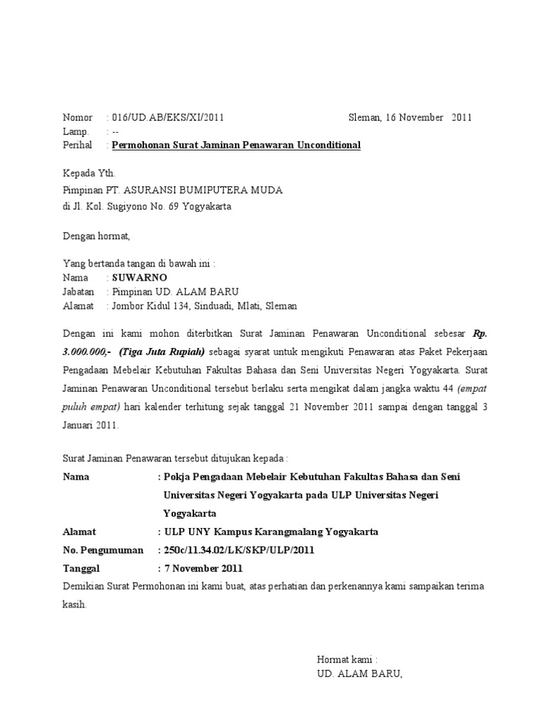 Contoh Surat Memohon Statement Bank