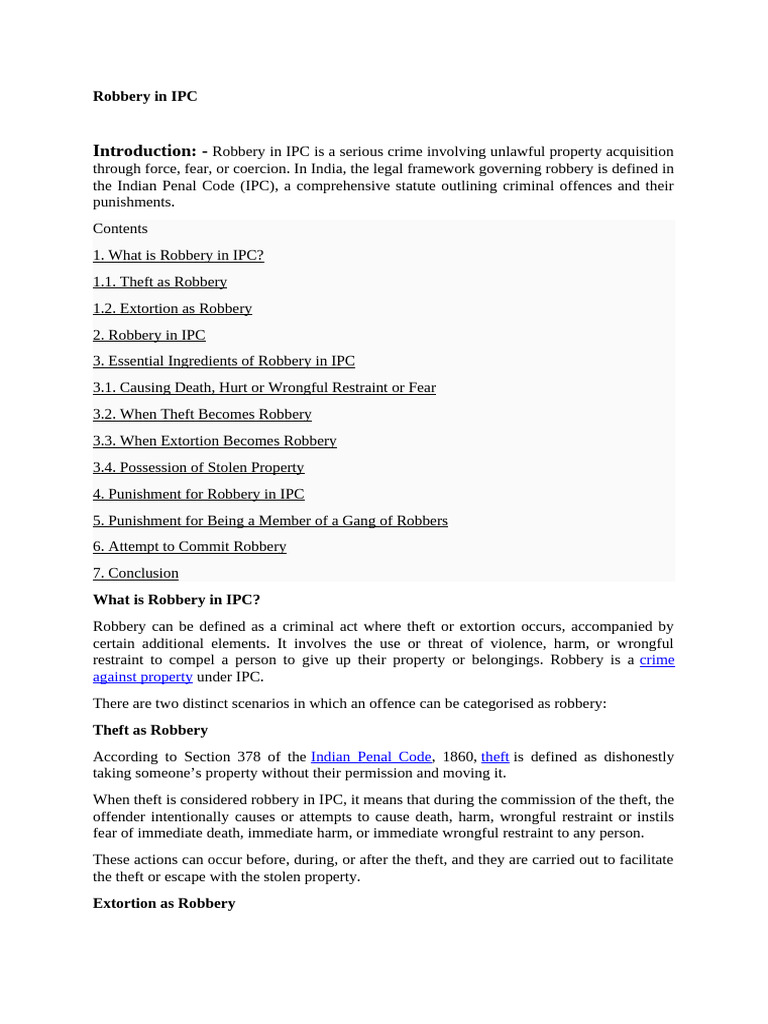 Robbery in ipc pdf robbery theft
