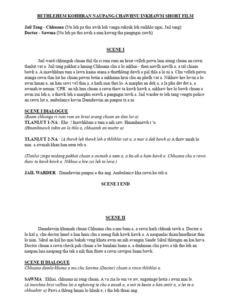 Zualtei Short Film Script & Scene Setting | PDF