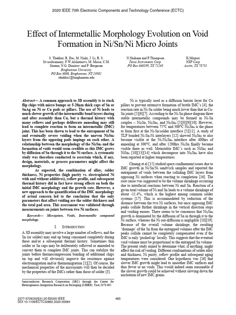 Effect of Intermetallic Morphology Evolution On Void Formation in Ni SN ...