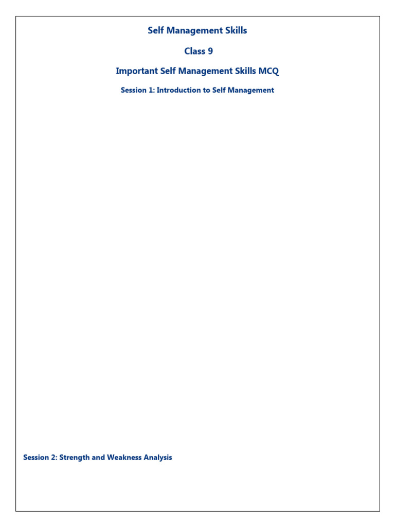 Class 9 Self Management Skills MCQ | PDF | Goal | Optimism