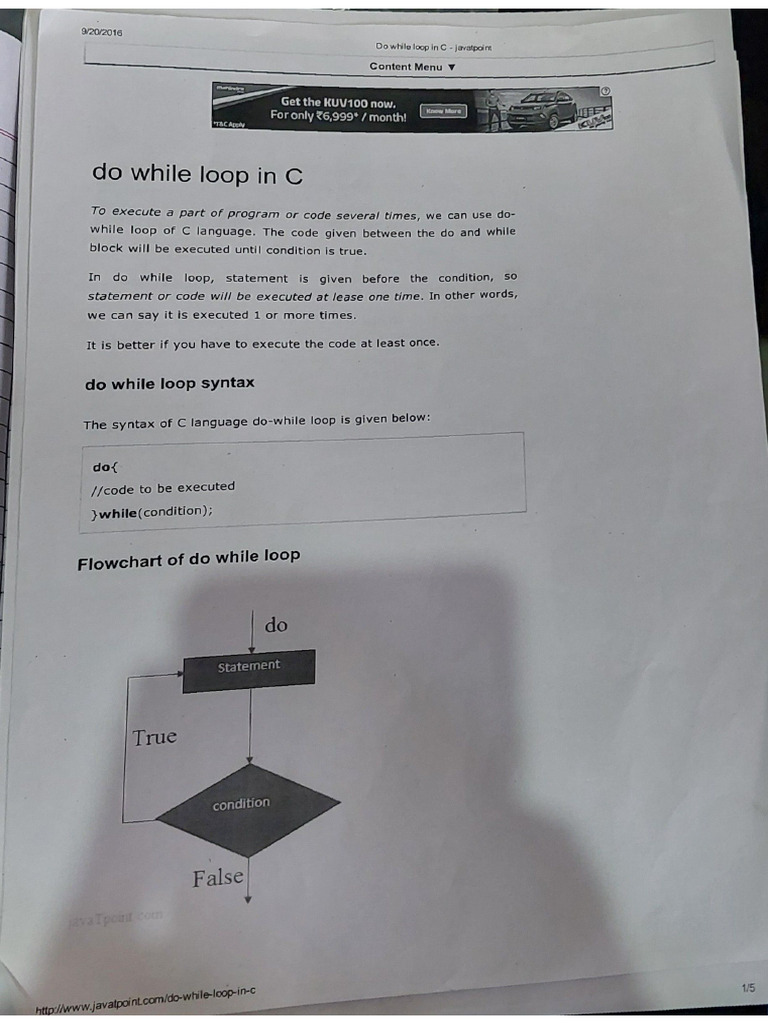 Do While Loop in C | PDF