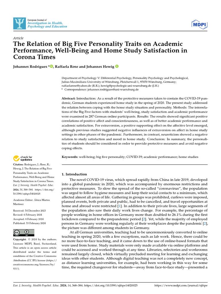 The Relation of Big Five Personality Traits On Academic Performance ...