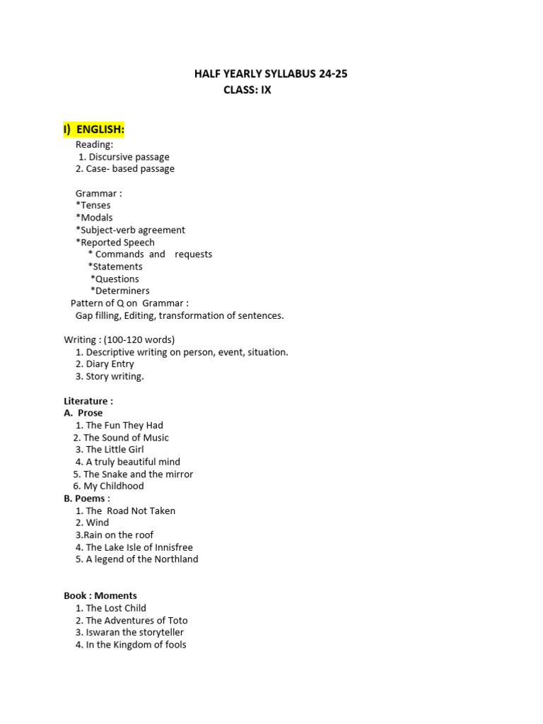 Class 9 Half Yearly Syllabus 2024-25 | PDF | Mathematics