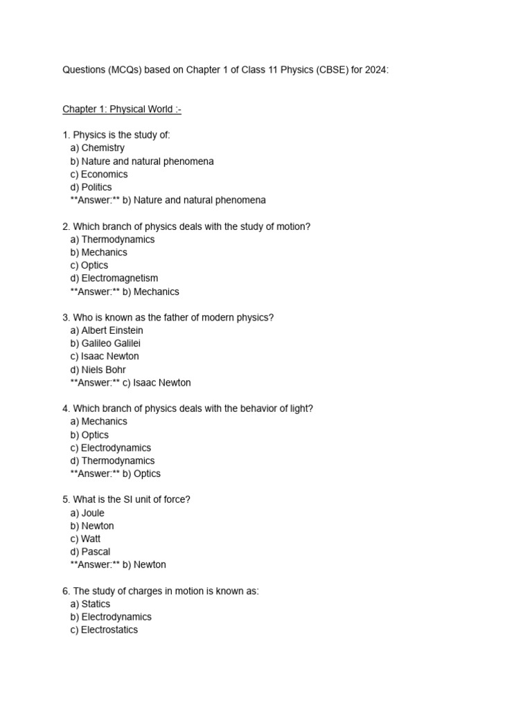 Important Questions of Physics Class 11 Chapter 1 | PDF