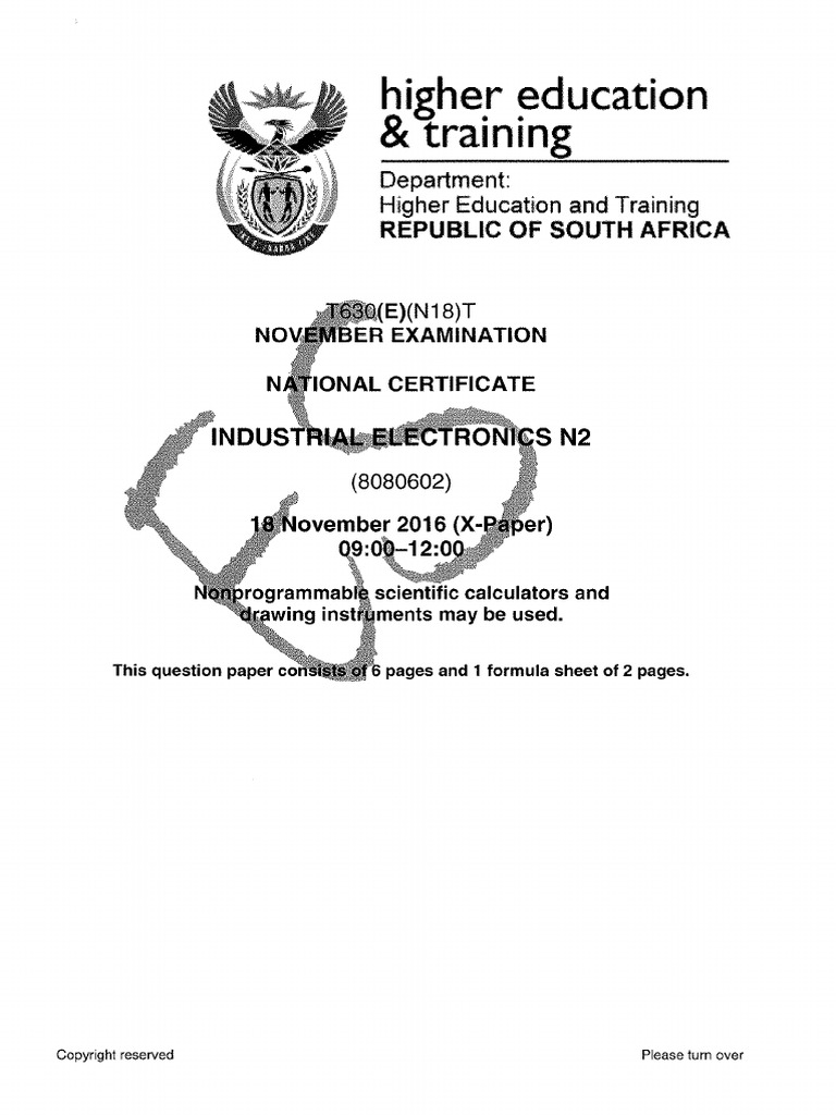 Industrial Electronics N2 X-Paper Nov 2016 | PDF