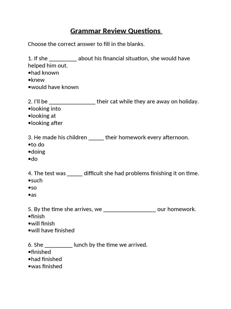 Grammar Review Questions | PDF