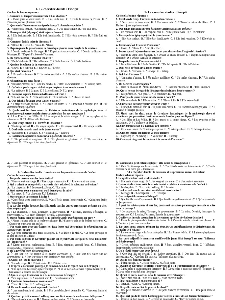 Le Chevalier Double QCM | PDF