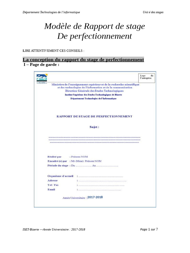 Mod le De Rapport De Stage Informatique PDF Application Logiciel
