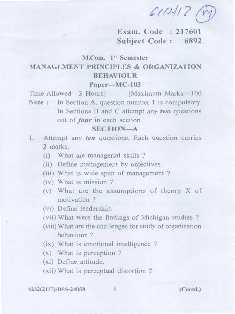 Mpob - Mcom - 1st Sem - 2017 | PDF